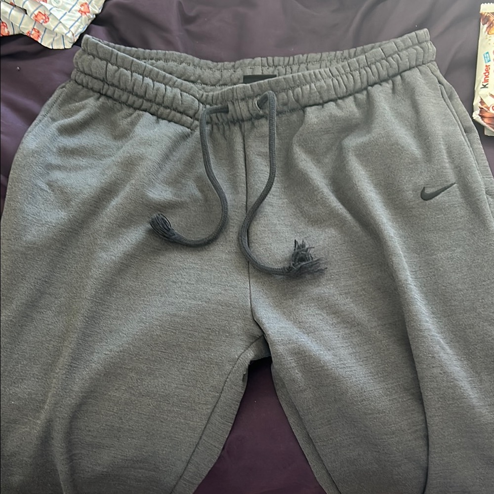 Nike Gray Sweatpants with Elastic Waistband and Tapered Ankles